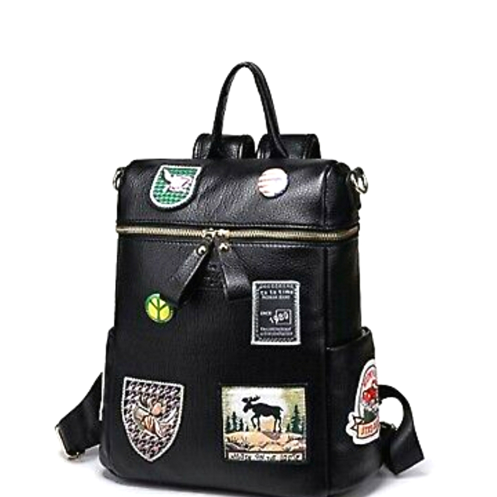 Kemys Leather Backpack with Patches